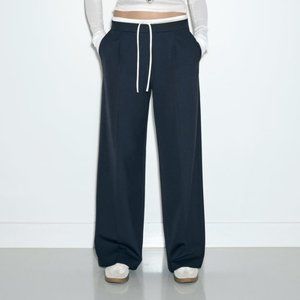 Zara Double Waist Wide Leg Pants - Navy Blue - Size XS